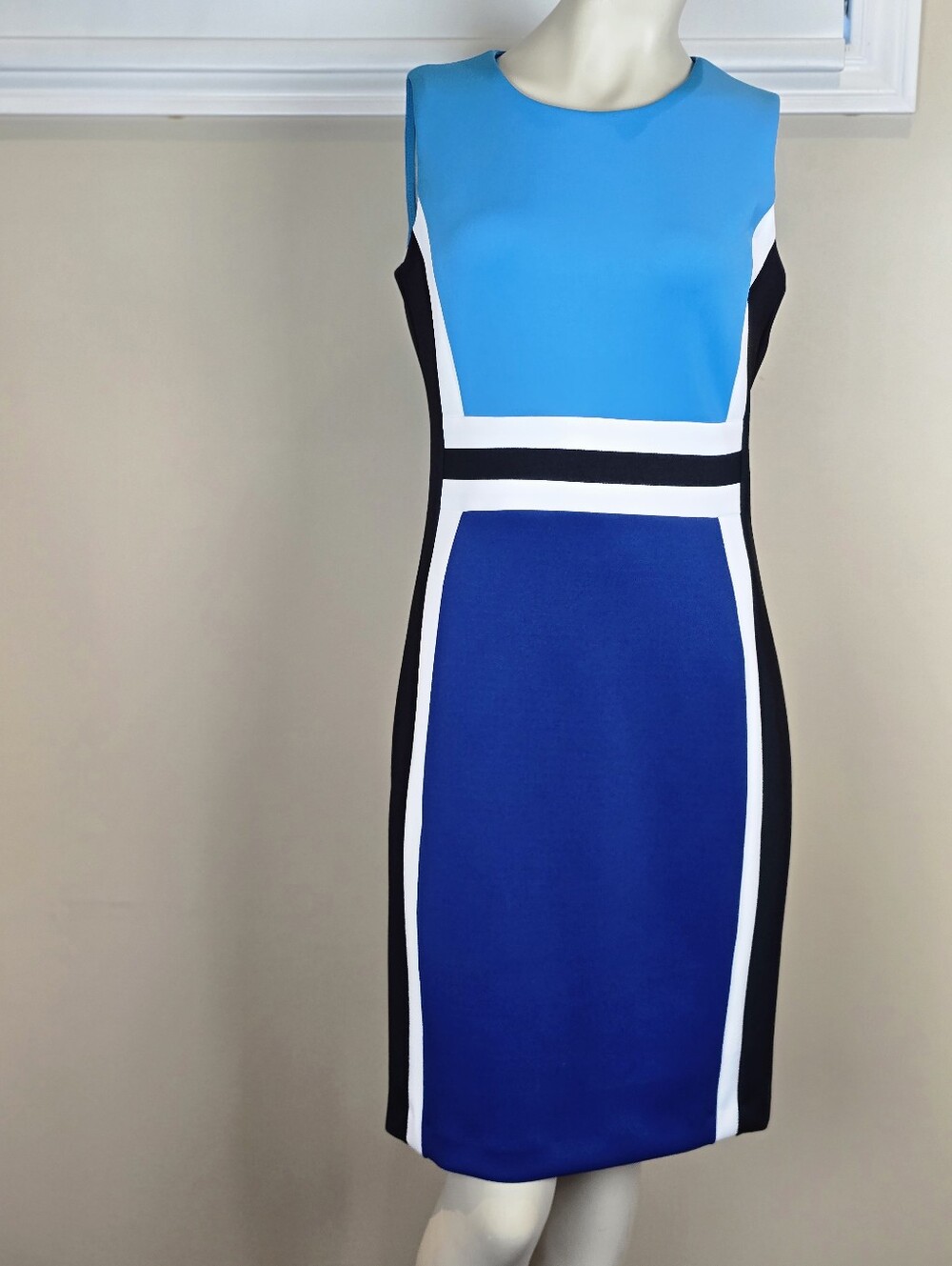 Sz 10 Calvin Klein Sliming Colorblock Scuba Knit Sheath Dress Bodycon